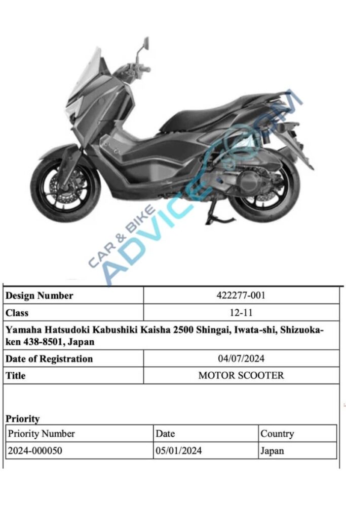 Yamaha NMax 155 Tech Max Design Patent Filed in India